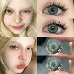 Qfdian 2PCS Green Colored Contact Circular Lenses Degree -0.00 to -8.00 Myopia Brown Eyes Beauty Pupil Makeup Lens Fast Shipping