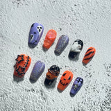 Qfdian Halloween Handmade Press on Nails y2k Pumpkin Full Cover Fake Nails Spice Girls Glitter Wearable Nail Tips Manicure Mixing Color
