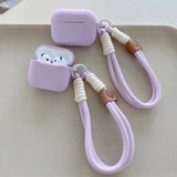 Qfdian Lavender Purple Matte Silicone Joined Earphone Case for AirPods Pro 2 with Anti Loss Rope for AirPods 1 2 3 4 Soft Funda Cover