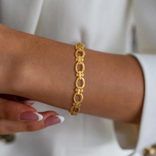 Statement Stainless Steel Chain Bracelet for Women, Vantage 18k Gold Plated Elegant Jewerlry