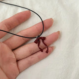 Qfdian   Y2K Fashion Vintage Red Bow Pendants Rope Chain Necklace For Women Girls Gothic Charm Birthday Party Jewelry Accessories