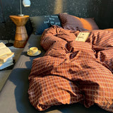 Qfdian  High Quality Beauty Bedding Set Plaid Duvet Cover Bed Sheet Set With Pillowcases Adult Dormitory Queen Size Winter Home Decor