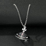 Fashion Trendy Glass Saturn Planet Pendant Necklace for Women Teen Girls Jewelry Accessories Gifts for Friends