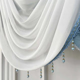 Qfdian  1Pc,Blue and White Luxury Waterfall Valance Curtain Hanging for Luxury Window Thick Swag with Pendant Beads Window Bedroom Decor