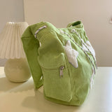 Qfdian Large Capacity Corduroy Bag, Women's Single Shoulder Casual Five Pointed Star Crossbody Bag, Versatile Tote Bag