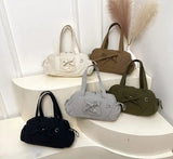 Qfdian Women Vintage Pleated Simple Shoulder Bags Korean Casual Y2k Aesthetic Bow Handbags New Trendy All Match Streetwear Underarm Bag