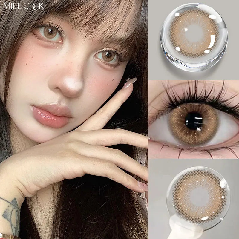 Qfdian 2Pcs Natural Gray Colored Contact Lenses Yearly Brown Makeup Pupils Lens for Eyes High Quality Soft Contact