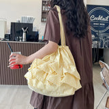 Qfdian Y2k Aesthetic Preppy Plaid Ruffled Women's Handbags Korean Women Fashion Shoulder Bags All Match Drawstring Pleated Underarm Bag