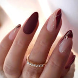Qfdian 24Pcs Short Round Head False Nails Glitter Pink Almond Fake Nails Strawberry Full Cover Press on Nails Wearable Nail Tips