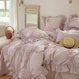 Cotton Nestl White Purple Heart Pleated Duvet Cover Pintuck Double Queen King 4Pcs Duvet Cover with Zipper Bed Sheet Pillowcases