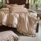 Qfdian 100% Cotton Pastoral Floral Print Ruffles Bow Princess Bedding Set Queen King Duvet Cover Set Bed Sheet/Fitted Sheet Pillowcases