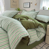 Qfdian  Nordic Bedding Set Striped Duvet Cover Set 100% Cotton Soft Flat Sheet Single Twin Size Double Bed Sheet Set For Bedroom Decor