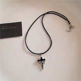 Qfdian  Gothic Trendy Y2K Black Cross Love Heart Pendant Rope Chain Necklace For Women Men Fashion Hip Hop Rave Gift Jewelry Accessories