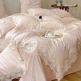 Qfdian 1000TC Egyptian Cotton Romantic Lace Edge Princess Wedding Pink 4/7Pcs Bedding Set Duvet Cover Flat/Fitted Bed Sheet Pillowcases