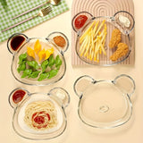 Qfdian  Glass Divided Serving Plate with Sauce Compartment Shell Design for Dumplings Desserts Seafood Sharing Dish Microwave Safe Gift
