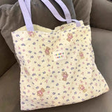 Qfdian  Sweet Kawaii Dog Print Canvas Underarm Bag High-capacity Cartoon Harajuku Shoulder Handbags Trendy Women Tote Bags Y2k Aesthetic