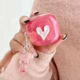 Qfdian  Rose Red Marble Pattern 3D Love Heart Cute Bear Pendant Earphone Accessories Case For Galaxy Buds Pro 2 Live Protection Cover