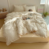 Qfdian  Ins Bedding Set Princess Floral Lace Simple 4pcs Bedding for Girls Woman Quilt Cover Sheet And Pillowcase Spring Home Textiles