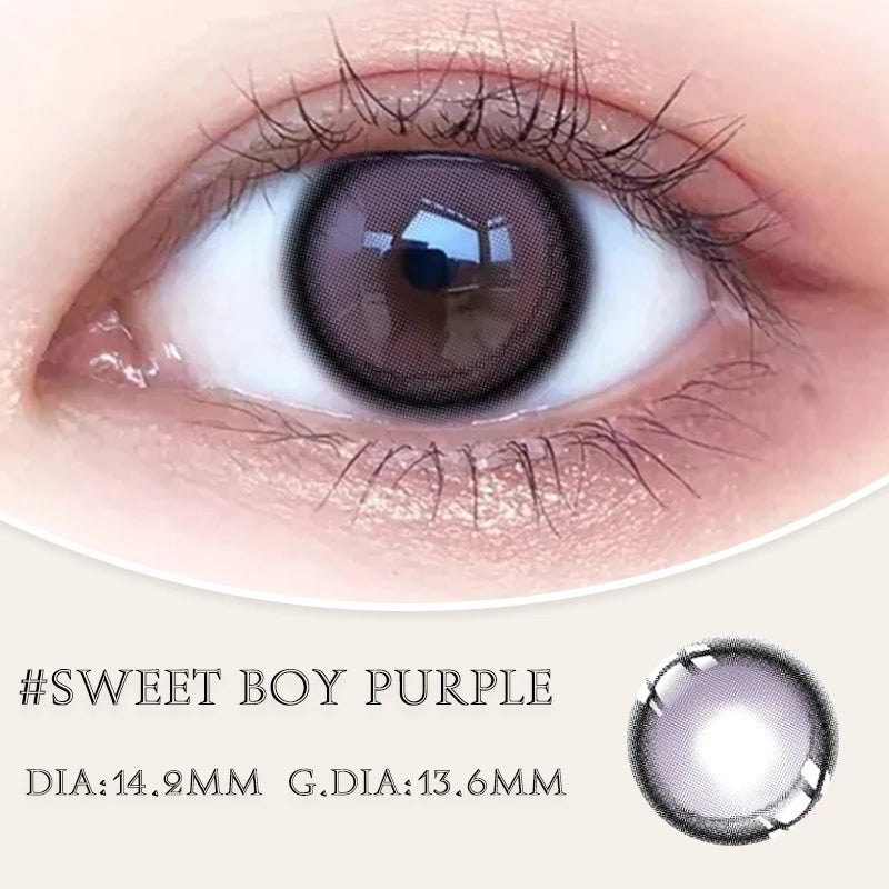 Qfdian 2Pcs Best Selling Color Contacts Lenses Myopia Degree -0.00 to -8.00 Purple Series Soft Lens Contact Lenses with Natural