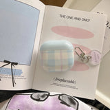 Qfdian  Fresh light blue plaid AirPods 3rd generation earphone cover is suitable for Apple 2nd generation Bluetooth earphone case
