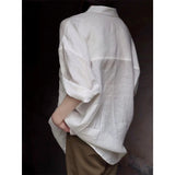 Qfdian  Linen White Shirt Women's Summer Retro Big Pocket Short Sleeve Shirt Female New Button Down Casual Tops Blouse S-XL