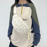 Qfdian  Japanese Ins Sweet Flower Print Women's Handbags All Match Kawaii Fashion Chest Bag Y2k Aesthetic Casual Shoulder Crossbody Bags