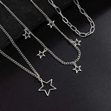 Qfdian  Punk Silver Color Cross Pendant Necklace for Women Men Gothic Hip Hop Metal Star Tassel Multi Layer Necklace Party Jewelry Gifts
