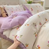 Qfdian  ‌New Washed Cotton Fresh Style Fitted Sheet Four-Piece Set, Duvet Cover, Student Dormitory Bed Sheet Three-Piece Set
