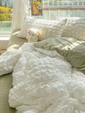 Qfdian  Princess Bedding Set  French Style Wash Cotton Solid Color Seersucker Summer Soft 2024New Bed Sheet Set Comforter Set