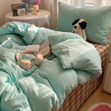 Qfdian  Bedding Set Double Layered Yarn INS Girls Mushroom Soft Washed Cotton Bed Sheet Queen King Size Duvet Set Pillowcase Bed Sheet