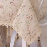 Qfdian Retro Small Flowers Rectangle Tablecloths Tassel Polyester Cotton Printed Table Covers for Living Room Kitchen Dining Decoration