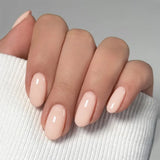 Qfdian 24pcs Simple Almond False Nails Sets Blush Design Press on Nails Art Datachable Short Oval Fake Nail with Jelly Glue Manicure