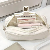 Qfdian Solid Color Pen Bag Zipper Design Large Capacity Pencil Case Portable Stationery Organizer Office Back to school