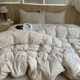 Qfdian  Ins Nordic Bedding Set Striped Pure Cotton Duvet Cover Set Skin-Friendly Single Twin Full Queen Size Flat & Fitted Sheets Set