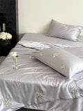 Qfdian 60S Lyocell Bamboo Fiber Flower Embroidery Summer Quilt Bedding Set Soft Silky Thin Comforter Blanket With Bed Sheet Pillowcases