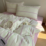 Qfdian  Nordic Bedding Set Pure Cotton Striped Duvet Cover Set Soft Flat Sheet Single Queen Size Double Bed Sheet Set For Bedroom Decor