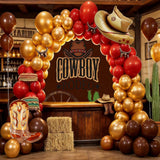 Qfdian  107Pcs Cowboy Rodeo Balloon Garland Kit |   Red & Gold Western Party Decor for Fiesta & Birthdays 🎈