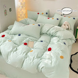 Qfdian  3pcs yellow green Duvet Cover Set (1*Duvet Cover + 2*Pillowcase, Without Core),Dot embroidery Bedding Set, Soft Comfortable