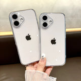 Qfdian Fashion Tempered Glass Transparent Back Cover for iPhone 16 15 14 13 12 11 Pro Max 14/15/16 Plus Sparkling Powder Soft Edge Case