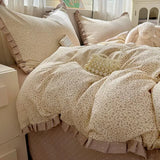 Qfdian  ‌Ins Princess Style Washed Double-Layer Gauze Bedding Set - Thickened Crinkled Gauze Cute Dorm 3-Piece/4-Piece Sheet & Duvet Cove