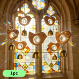 Qfdian  1pc Vintage Natural Wooden Bird Suncatcher Hanging Crystal Prism Rainbow Generator Window Hanging Reflector
