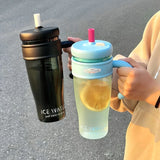 Qfdian  1100ML Large Capacity Plastic Straw Cup Summer Simple Office Ice Cup Water Bottle With Handle Portable Leak-proof Water Cup
