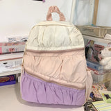 Qfdian Contrast Color Patchwork Pleated Backpacks College Casual Travel Bags for Women Y2k Aesthetic All Match Trendy Simple Schoolbags