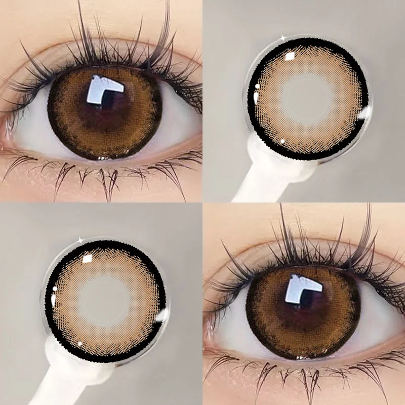 Qfdian 1Pair Myopia New Freshly Colour Contacts Lenses Large Diameter14.5mm Natural Eye Lenses Beauty Pupil Brown Gray Lenses