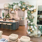Qfdian  Sage Green Balloons Garland Arch Kit Retro Olive Green White Gold Confetti Latex Ballon Wedding Baby Shower Party Birthday Decor