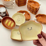 Qfdian  4pcs Bread Ceramic Plate Condiment Dishes 4 Inch Sauce Plates Breakfast Tableware for Kitchen Decor Ketchup Dressings Plates