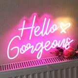 Qfdian  LED Neon Sign Hello Gorgeous Neon Sign Wall Decor for Family Wedding Birthday Background Bachelorette Party Dimmable Switch