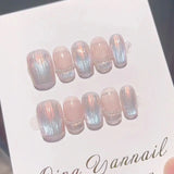 Qfdian 10Pcs Handmade Press on Nails Full Cover Cat Eye Pearls Design French Ballerina False Nails Wearable Manicure Nail Tips Art