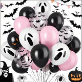Qfdian  20Pcs Pink Halloween Balloons Ghost Balloon Black Latex Balloons Bat Confetti Ballon for Birthday Halloween Party Decorations