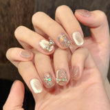 Qfdian  10pcs Handmade Short Press on Nails Sweet Cute Bow Decor Korean Fake Nail Tips Wearable Reusable Pink Cat Eye Design False Nails